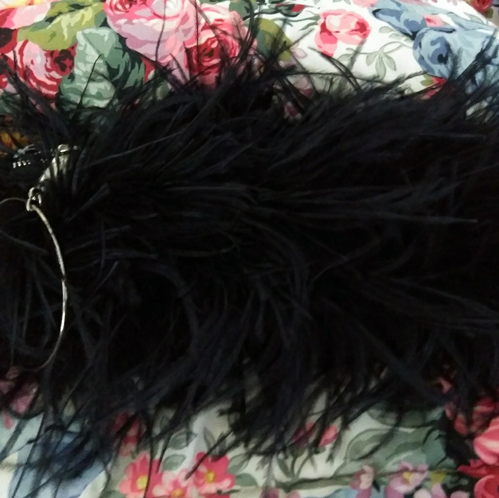 Black ostrich feather wristlet clutch hand…